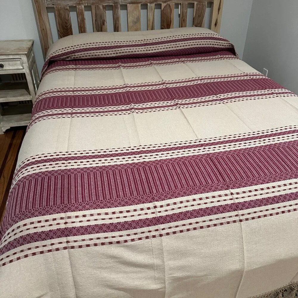 Queen Size Cotton Bedspread/Quilt. From Oaxaca Mex. Hand loom, Bed covers,